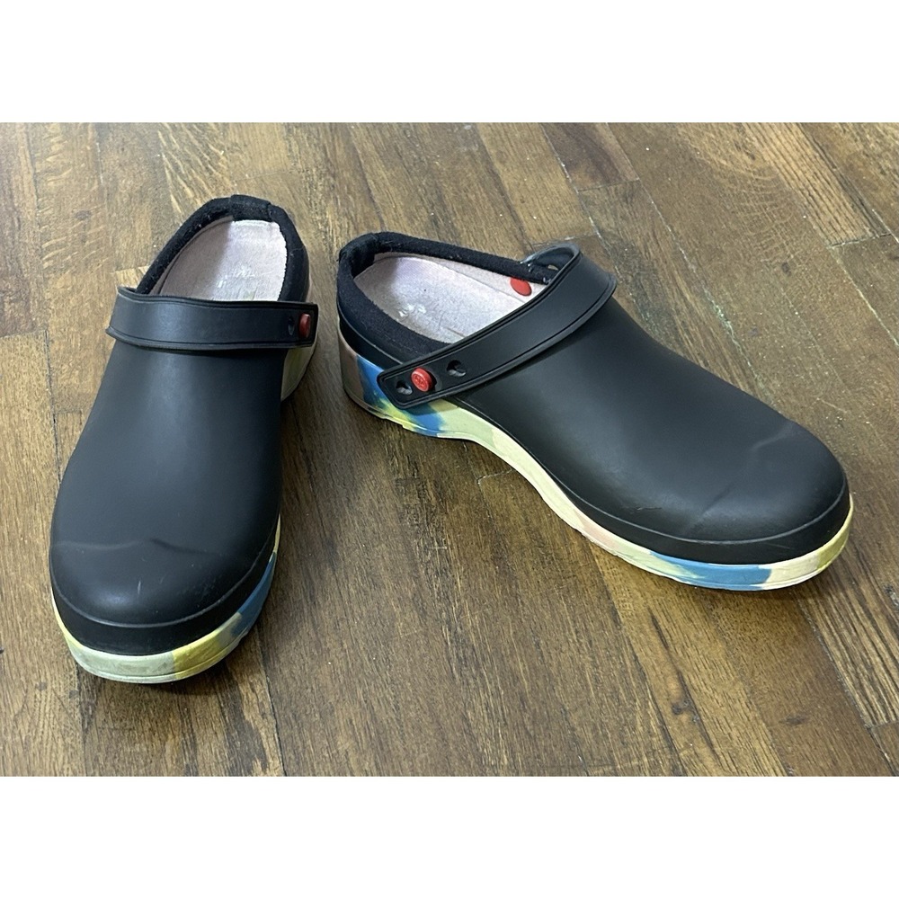 Hunter Women's Play Colour Splash Sole Strap Clogs Black Size 8.5 Comfort